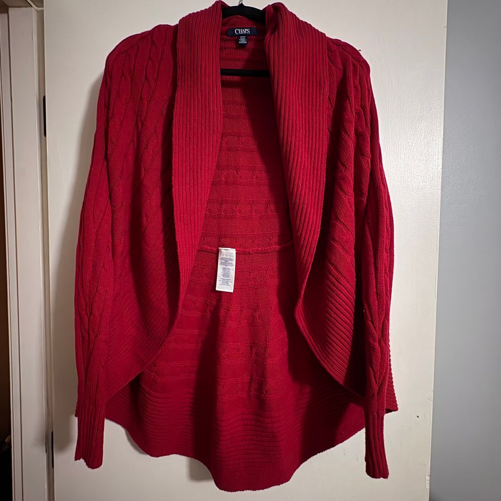 Chaps LS‎ Round Hem Cable Knit No Closure Shawl Cardigan Sweater Jacket Red